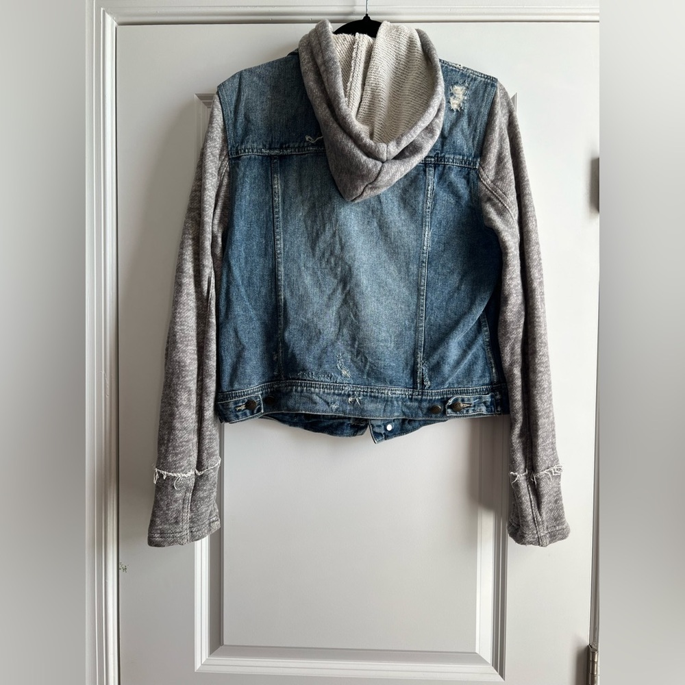 Free People Blue Denim Jacket with Gray Sleeves - Picture 2 of 5